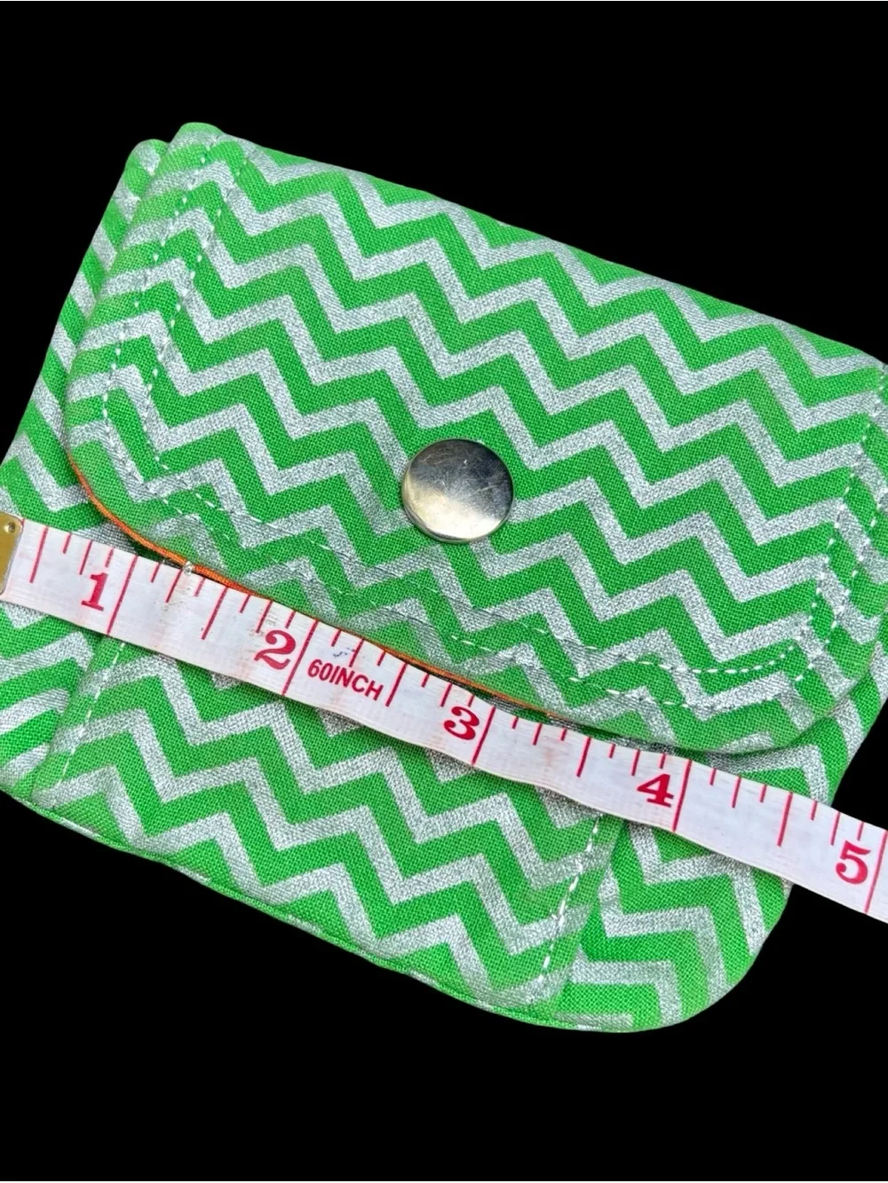 Green Chevron Mini Fabric Wallet Snap Pouch Coin Case Bright Orange Lining